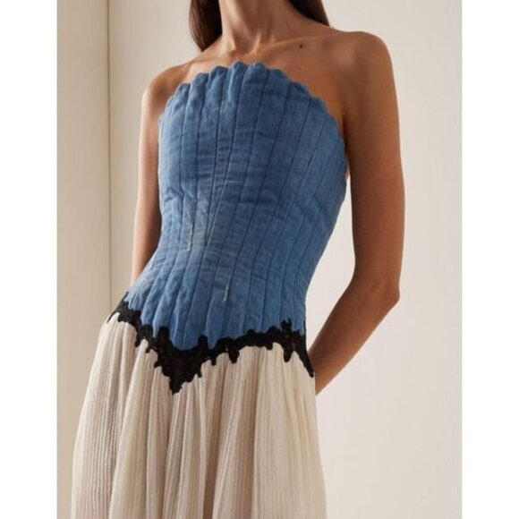 New Gabriela Hearst Glenn Dress in Light Blue Denim strapless corset gown - Picture 2 of 13